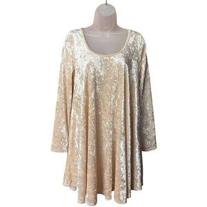 Emerald Scoopneck Beige Velvet Babydoll Dress Long Sleeves Sz L Fairy Whimsigoth
